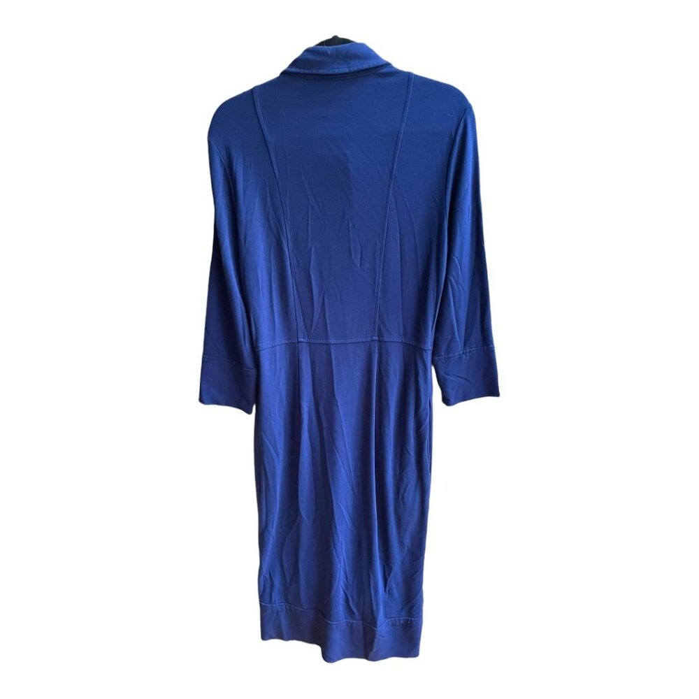 Talbots Size 4 Blue 3/4 Sleeve Collared Button Front Knee Length Shirt Dress - Picture 7 of 7